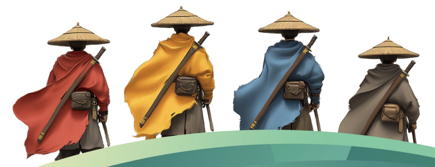 TEAM FORGING 四位不同顏色披風的遊戲角色